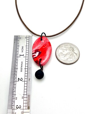 Shaded Red Oval Shaped Pendant with Black Bead - image4